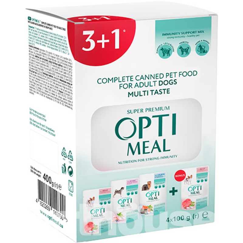 Optimeal Dog Mix Шматочки з лососем, кроликом та яловичиною для собак